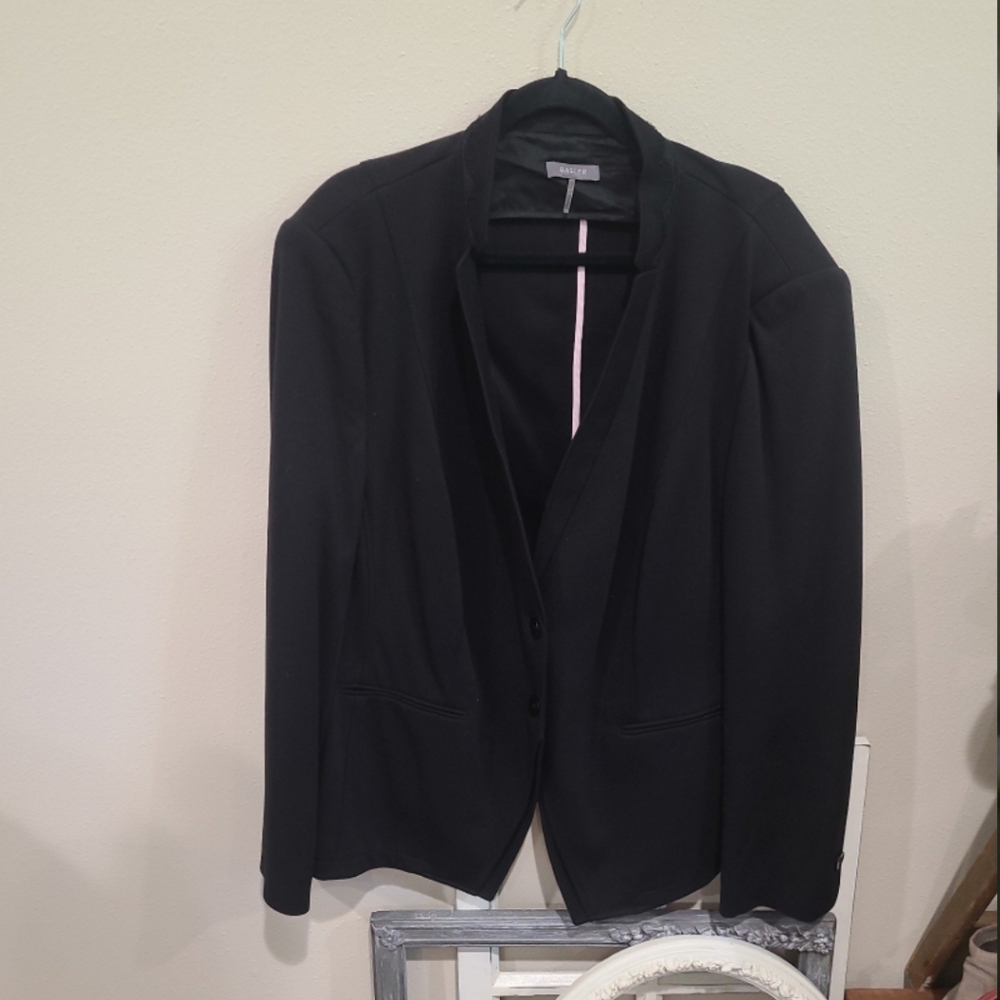 BASLER black Blazer Women's Size 2X/22 two button shoulder pads lace at collar